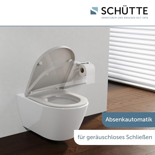 SCHÜTTE D-Form WC-Sitz mit Absenkautomatik, Abnehmbarer Klodeckel aus bruchsicherem Duroplast, DIY Montage mit Schablone, Toilettendeckel und Brille bis 200 kg belastbar, Weiß