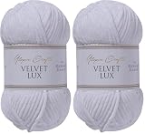 Utopia Crafts Velvet Lux Chenille Pelote de laine épaisse super douce pour tricot et crochet, 100 g à 110 m (Blanc) (Lot de 2)