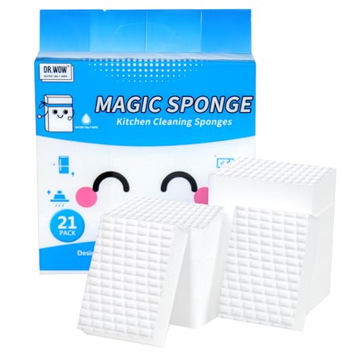 Image of Extra-Thick Melamine Sponge Erasers, 3.94 x 2.76 x 1.18 in, 21 Count | Water-activated extra-thick pads lift grime on kitchens, baths, tile, sinks and appliances; cut to fit tight spaces.