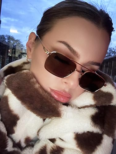 FEISEDY Fashion Square Aviator Sunglasses Women Men Trendy Retro Metal Frame Sun Glasses Candy Color Lens B10362