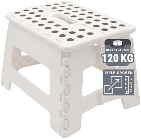 ZOLLNER Tritthocker faltbar - Klapphocker für Kinder und Erwachsene bis 120kg - Anti-Rutsch-Beschichtung - mit praktischem Tragegriff - extrem leicht - 22 cm hoch - Kunststoff - we