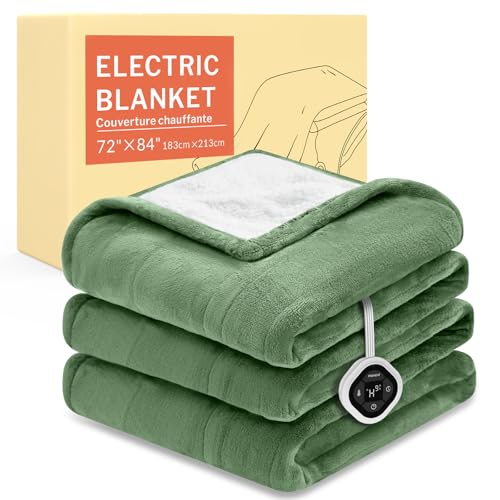 Image of HOMLYNS LuxeHeat Heated Blanket Electric Blanket Full Size, Soft Flannel Sherpa Heating Blanket with 10 Heat Settings, 1-10 hrs Timer Auto Shut Off (72x84 inches, Green), Only for 120V Voltage Use