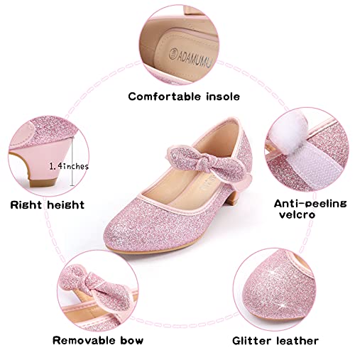 ADAMUMU Little Girls Princess Shoes Glittler Dress Shoes for Gilrs Toddler Girl Heels for Christmas Parties and Holiday Celebrations2