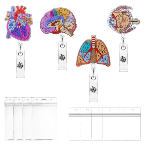 Keboyoe 4 szt. zwijany uchwyt na identyfikatory medyczne z 8 plastikowymi uchwytami na karty identyfikacyjne, smycz chowany brelok pielęgniarka do pielęgniarki anatomii chirurgii studenckiej lekarza