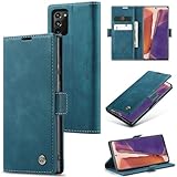 Sojlecyu Coque pour Samsung Galaxy Note 20 4G / 5G Case à Rabat Pochette Portefeuille Etui Premium en Cuir PU Flip CaseHousse Protection Fermeture Magnetique Case For Samsung Galaxy Note 20, Bleu Vert