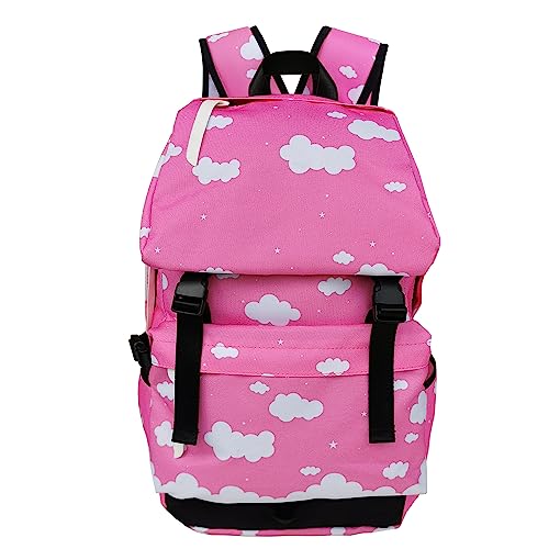 Canvas Pink Cute Stars Cloud Backpack BookBag Laptop Backpack Travel Bag Rucksack Satchel Bag Kawaii Bag - Main Image