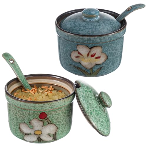 Acellegic 2 Pcs Retro Salt Cellar with Lid and Spoon