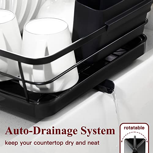 Sakugi Dish Drying Rack - Compact Dish Rack For Kitchen Counter With A Cutlery Holder, Durable Stainless Steel Kitchen Dish Rack For Various Tableware, Dish Drying Rack With Easy Installation, Black #TOP3