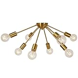 VINLUZ Modern Ceiling Lighting Brass 8 Lights Flush Mount Sputnik Chandelier Mid Century Pendant Chandeliers for Dining Room Bedroom Kitchen Living Room Hallway
