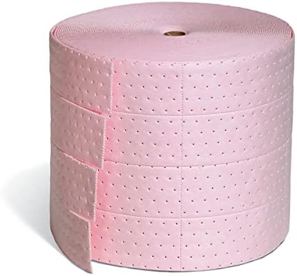 PIG Rip-&-Fit Hazmat Chemical Absorbent Mat Roll | Absorbs Acids, Bases & Unknowns | 15"W x 150'L | 19.6 Gallons Absorbency per Roll | Heavyweight | Pink | MAT343