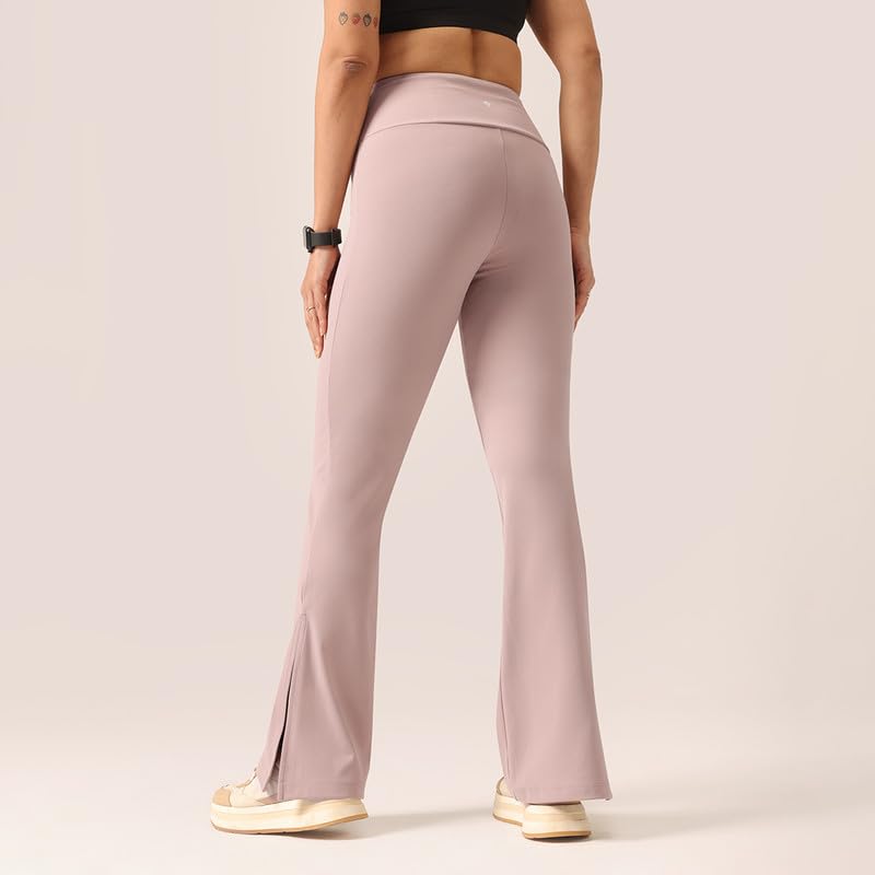 Image of BlissClub Women's Comfort Fit Mid Rise Ultimate Slit Flare Pants - Lite Tall |Above 5'5 | Stylish Slits | Stretchy | Comfortable | Back Pocket