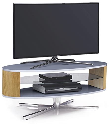 MDA Designs Orbit 1100GO Grey TV Stand with Oak Elliptic Sides for Flat Screen TVs up to 55"