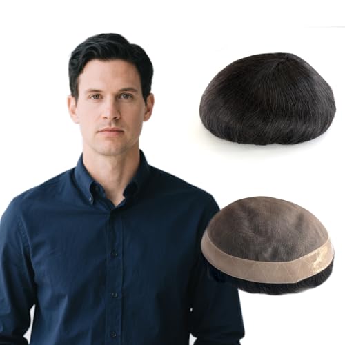 Hywel Real Soft Human Hair Toupee for Men, Mono Top