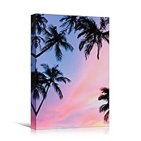 Canvas Wall Art Silhouette Palm Tree Bedroom Multicolor Nature Neon Photography Trees Tropical Urban - 12x18 inches