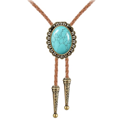 Image of GelConnie Native American Bolo Tie Rodeo Cowboy Leather Necktie Western Necklace Costume Accessories for Men,Women