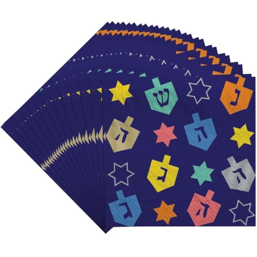 Amscan Hanukkah Joy Beverage Napkins-40 Count | Premium 5x5-inch Disposable Paper Napkins, 5", Multicolored