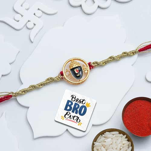 Image of eCraftIndia Lord Tirupati Balaji Venkateswara Rakhi for Brother Bhaiya Bhai with Best Bro Ever Fridge Magnet | Roli Chawal Pack