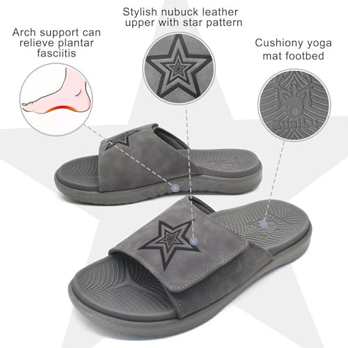 Image of KuaiLu Mens Slide Sandals Orthotic Arch Support Athletic Sport Sandals For Men Adjustable Comfort Slippers With Soft Cushioning For Outdoor