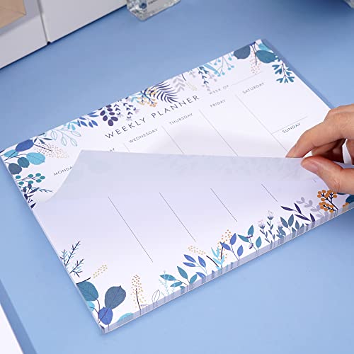 Weekly Planner Notepad Tear Off Set Of 2 Weekly Calendar Pad 52 Undated To Do List Notepad Sheets Desk Planner Planning Pads Productivity Tracker For Work Goals Notes Schedule Ideas, Floral Blue #TOP2