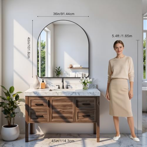 Image of FORBATH Arched Mirror 36x40 Inch, Black Arched Mirror Wall Mounted Modern Black Aluminum Frame Decor Large for Dresser Bedroom Living Room Entryway, Hanging or Leaning Against Wall