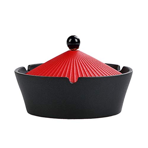 WXFF Cenicero con Tapa a Prueba de Viento Oficina for la decoración casera, cerámica Titular de Ceniza for los Fumadores, Idea Bandeja de Escritorio (Color : Black Red)