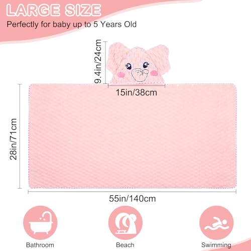 Image of FIOBEE Toddler Bath Towel with Hood Baby Towels, 55x28 inch Large Soft Absorbent Kids Hooded Towels for 1-5 Years Old Baby Girls Boys Bath Beach Essentials Blanket, Pink Elephant