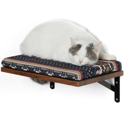 FUKUMARU Cat Wall Shelves, 17 x 10 Inch Cat Walls Furniture with Sisal Mat, Solid Rubber Wood Floating Shelf with Upgraded Installation, Kitten Wall Tree for Sleeping, Playing and Scratching