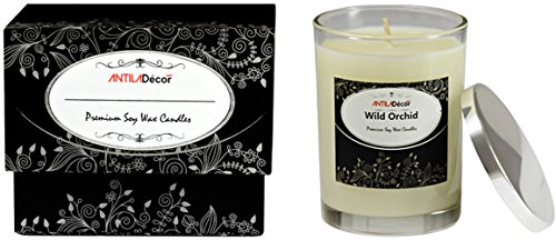 Image of Gift Boxed Large Scented Jar Candle with Lid in Floral Scent of Wild Orchid – an Exotic Fragrance Made from Natural Oils, 55 Hours Burn Time, 260g Wax Weight