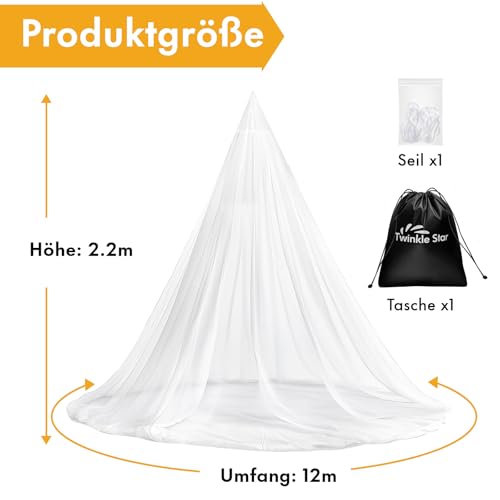 Twinkle Star Moskitonetz Reise mit Reisetasche und Aufhänge-Seil, Öffnungsdesign Mückennetz, 2,2m hoch, 12m Umfang, Doppelbett Einzelbett Outdoor Moskitonetz für Reisen, Camping, Picknicks