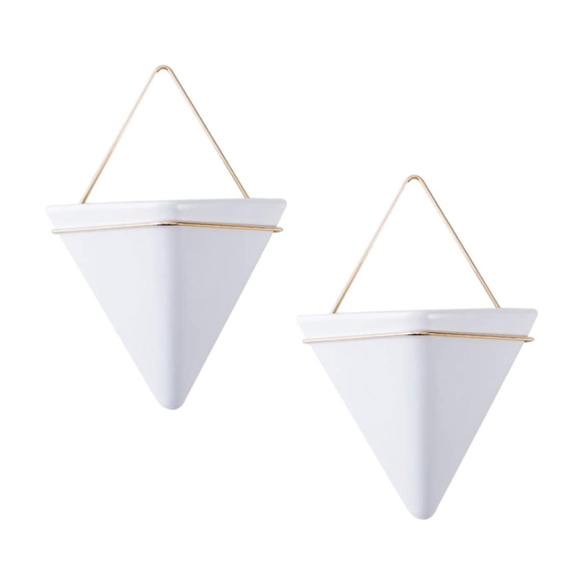 Peosaard Wall Planter Triangle Ceramic Hanging Planters Succulent Plant Pot Container Decoration 2PCS Small, Wall Flower Pot