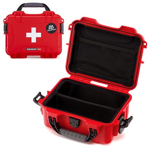 Image of NANUK 904 Waterproof First Aid Box Empty with Lid Organizer & Dividers - Durable Medical First Aid Organizer Case, IP67-Rated, Dustproof, Impact-Resistant, Floats (10.2 inch x 7.9 inch x 4.5 inch) - Red