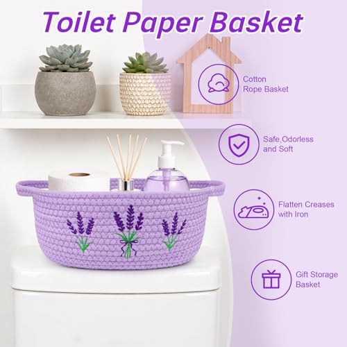 Lavender Toilet Paper Basket–Woven Rope Beautiful Lavender Bathroom Decor by Hkojewp - Used condition - Image 3