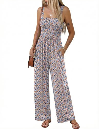 Ekouaer Women's Casual Loose Jumpsuits One Piece Sleeveless Overalls Printed