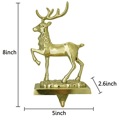NaTursou Christmas Reindeer Stocking Hanger Metal Elk Mantel Stockings Holders for Fireplace Holiday Christmas Decorations (Gold)