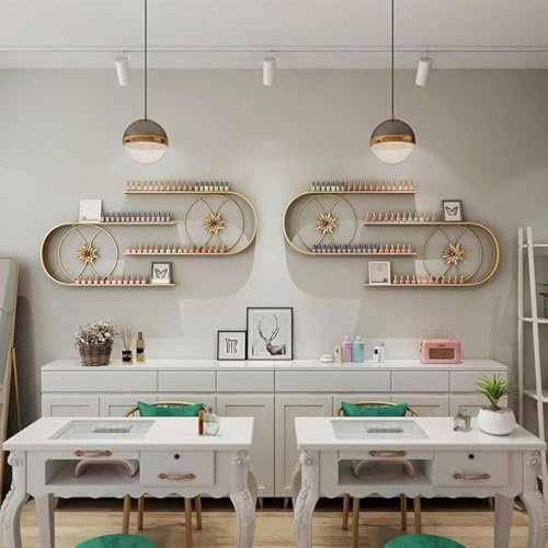 Scaffale per smalto per unghie, mensola in metallo a parete, supporto multifunzionale per oli essenziali, espositore da parete per salone di unghie a casa(Gold)