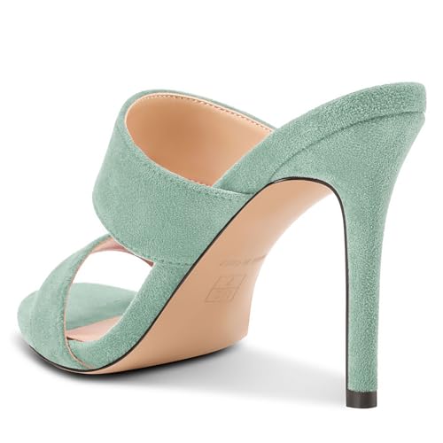 Image of NobleOnly Womens Round Open Toe Heeled Sandals Two Strap Stiletto High Heel Sandals Backless Dress Slip-on Mules Sandals 3.9 Inches Heels