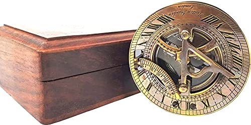 Reloj de sol de latón antiguo, brújula, para regalo de barco, esfera de sol, en caja de regalo náutico marino