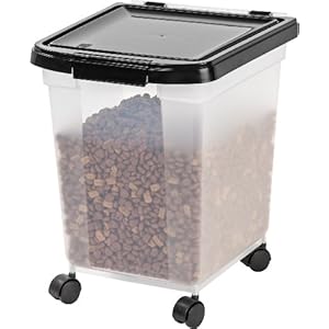 Iris usa weatherpro airtight dog food storage container up to 25 lbs removable wheels for dog cat bird and other pet food storage bin keep fresh translucent body clearblack  urban country home decor
