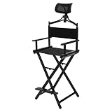 Folding Makeup Stool Chair, Portable Black Adjustable Height Makeup Artist Directors Chair With Head