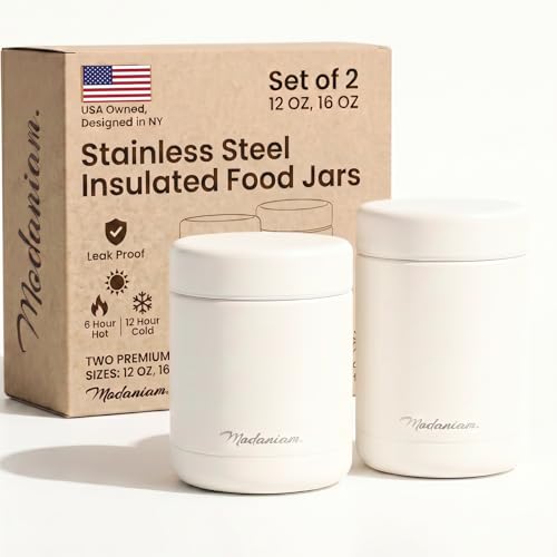 Stainless steel vaccum Insulated Food Jars set (16Oz,12 OZ) wide mouth, Lunch Containers,Thermal Insulated food container, Hot Food Lunch Box, Cold Food Lunch Container- Vanilla Dreams