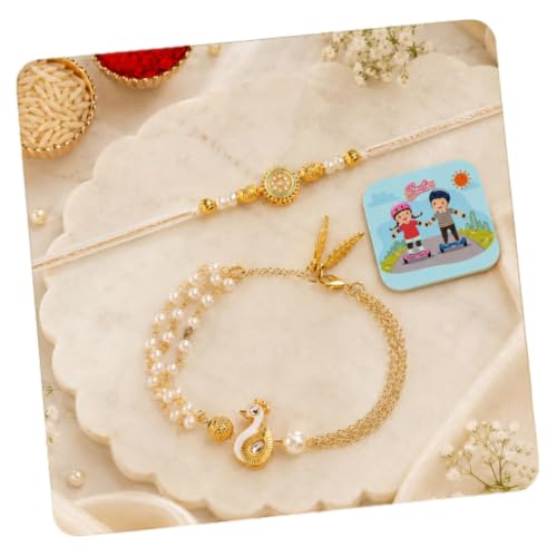 Image of CraftVatika Rakhi Gift for Brother and Bhabhi Set of 2, Bhaiya Bhabhi Rakhi, Designer Peacock Rakhis for Rakshabandhan, Premium Bracelet Lumba for Bhabhi, Fridge Magnet Gift, Rakshabandhan Gift Set