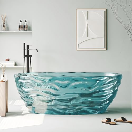 68" Edeyeu Freestanding Bathtub - Crystal Resin Extra Deep Soaking Tub With Ergonomic Design, Premium Solid Surface Bathtub Style For Long-Lasting Warmth And Spa-Level Comfort Blue