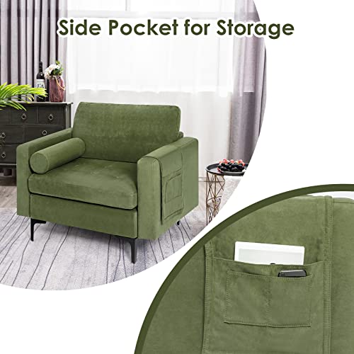 Giantex Single Sofa, Accent Chair, Armchair W/Comfy Cushion Bolster, Armrest Magazine Caddy Pockets, Living Room Upholstered Leisure Chair For Bedroom Reception Room Green #TOP6