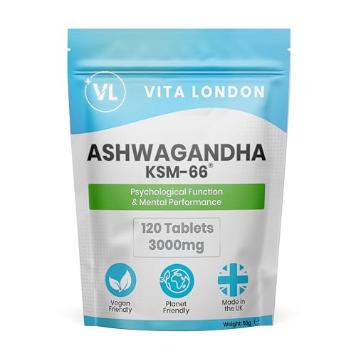 Ashwagandha Organic KSM-66 Tablets 3000mg | 2 Month Daily Supply | 120 High Strength Supplement Tablet (Not Capsule or Powder) | Made in UK | Vegan