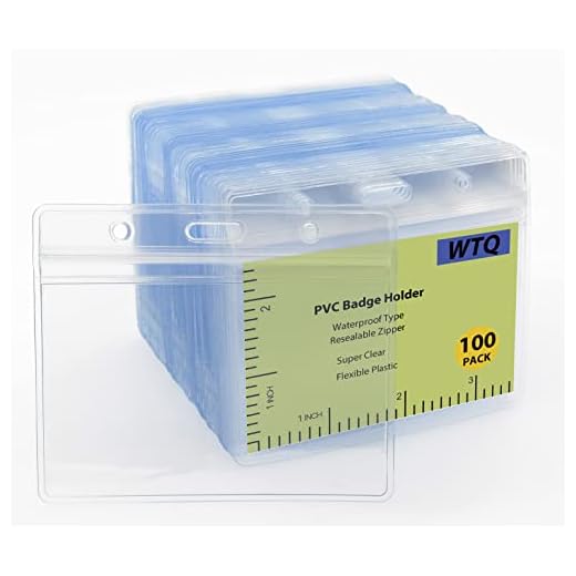 WTQ 100 pcs Durable Vinyl ID Badge Holders (Fit 3.6 x 2.4 Insert), Horizontal, Premium Quality, Clear Plastic, sealable & Waterproof, for Employees, Moms, Teachers, Events, Cruises & More