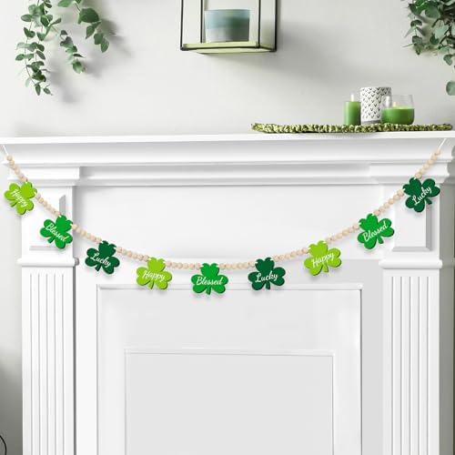 4.5 FT St.Patrick’s Day Shamrock Garland for Decorations, Wood Lu...