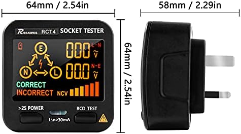 Reenwee Outlet Tester EBTN LCD with Voltage Display, RCD Receptacle Socket Tester Circuit Analyzer, Polarity Detector Leakage Tester Electricity Line Fault Checker, 8 Visual Indications