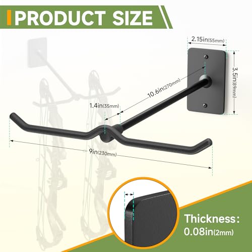 Bow Wall Hanger for Compound/Recurve Bows - Heavy Duty Steel Compound Bow Rack Wall Mount, 22LBS Capacity Recurve Bow Rack for Wall with Composite Padding, 2 Bow Vertical Storage Archery Bow Holder by Fadachai - Image 2