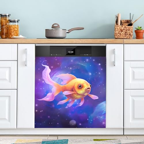 Goldfish in Space Magnetische Geschirrspülerabdeckung Geschirrspülerabdeckung Kühlschrank Dekor 58,4 x 66 cm