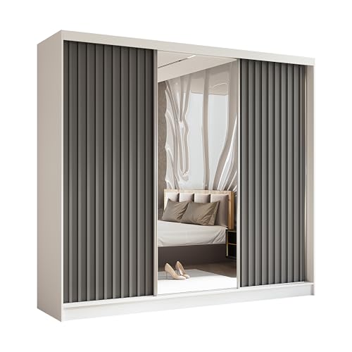 AXLIVING Cabinio Armoire blanche avec miroir Largeur 240 cm Gris